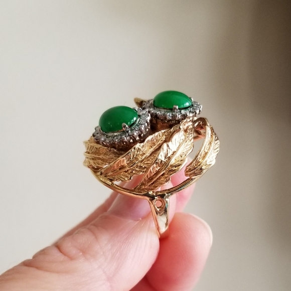 Vintage Jewelry - SOLD Estate Imperial Jade & Diamond 14k Cocktail Ring